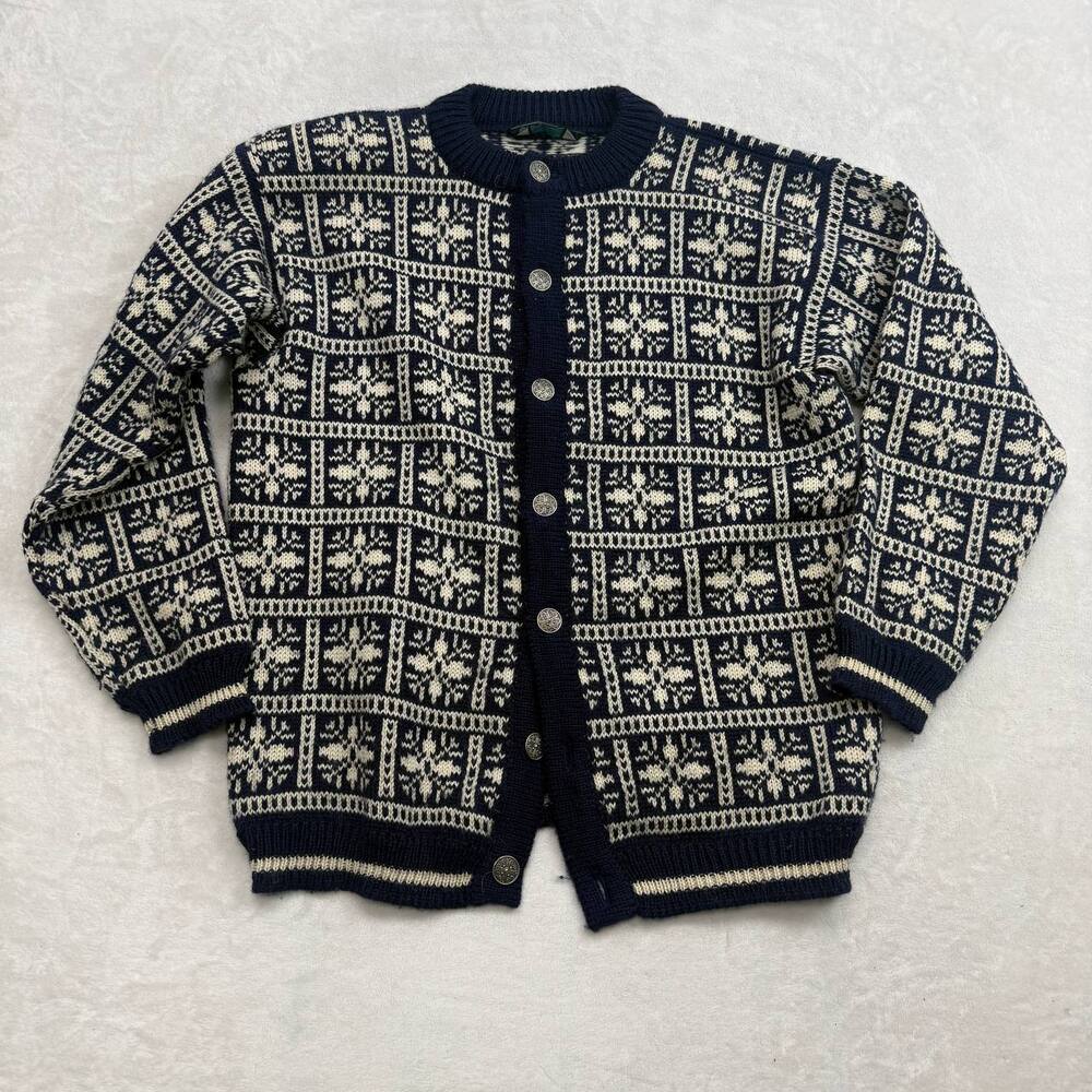 Dale of Norway Cardigan Sweater Women's Navy Blue Size L Wool Nordic Snowflake